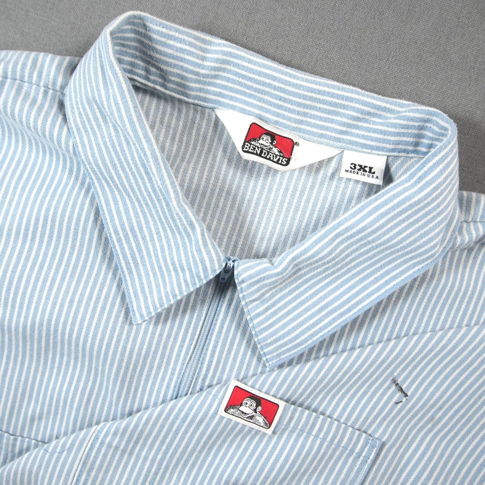 Vintage USA Ben Davis Striped Half Zip Short Sleeve Work Mechanic Men Shirt 3XL